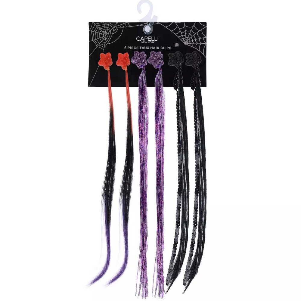 Capelli Halloween 6-Piece Faux Hair Clips Hair Extensions purple orange black